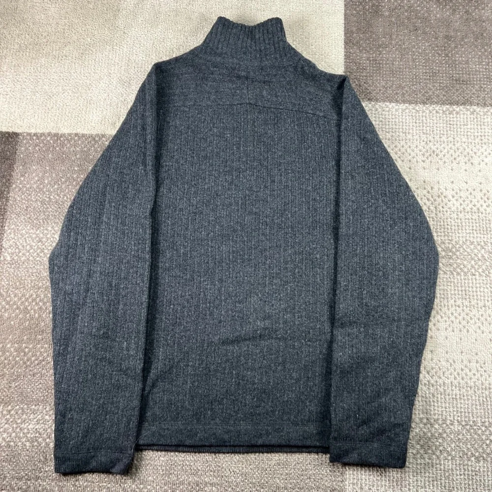 Banana Republic Mens Large Gray Lambswool Cashmere 1/4 Zip Sweater Elbow Patches